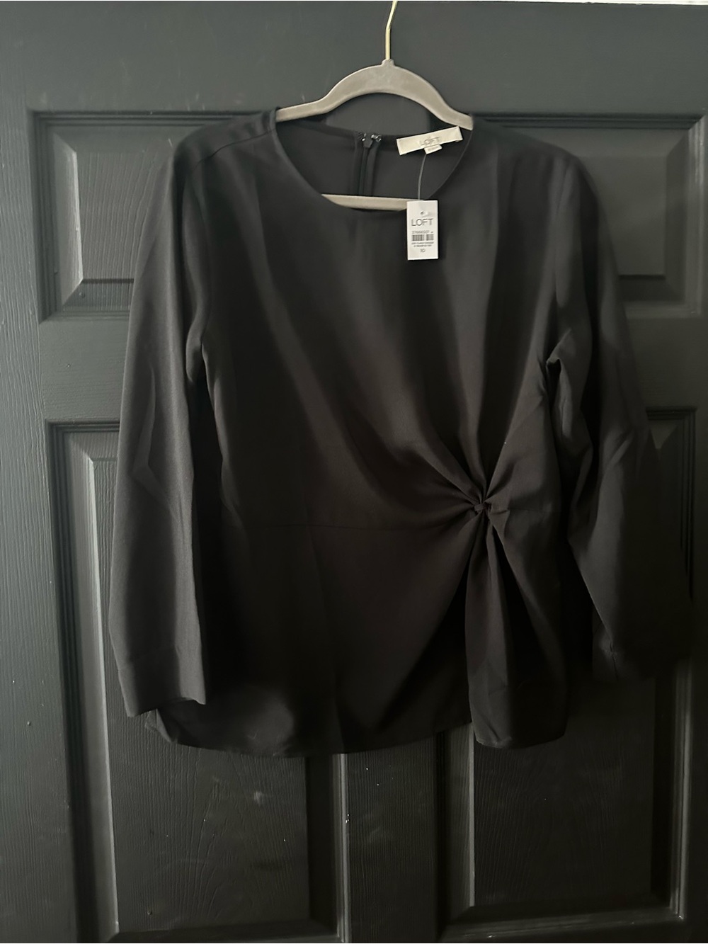 LOFT Black Long-Sleeve Twist-Detail Blouse